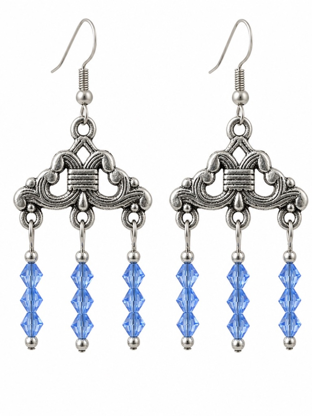 Large Chandelier Light Blue Crystal Bead Dangle Earrings